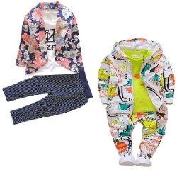 Hopscotch diwali dress for boys -Cotton Art Print T-Shirt with Jacket, Pant Set in Green