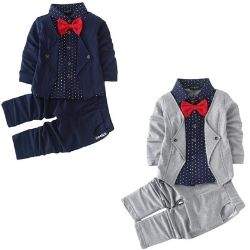 Hopscotch diwali dress for boys Cotton Blazer Style Shirt and Pant Set in Grey Colour