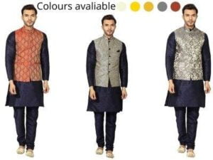 UnM Mens Kurta Churidar Pyjama with Ethnic Nehru Jacket/Modi Cut diwali traditional dress