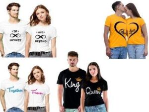 Hangout Hub Couple Cotton Printed Regular Fit T-Shirts